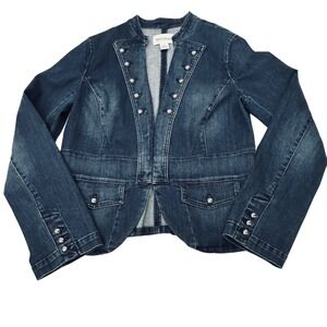 White House Black Market Denim Jacket Womens 12 Peplum Military Steampunk Y2K